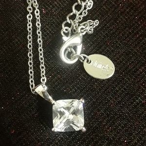 Square crystal necklace silver chain